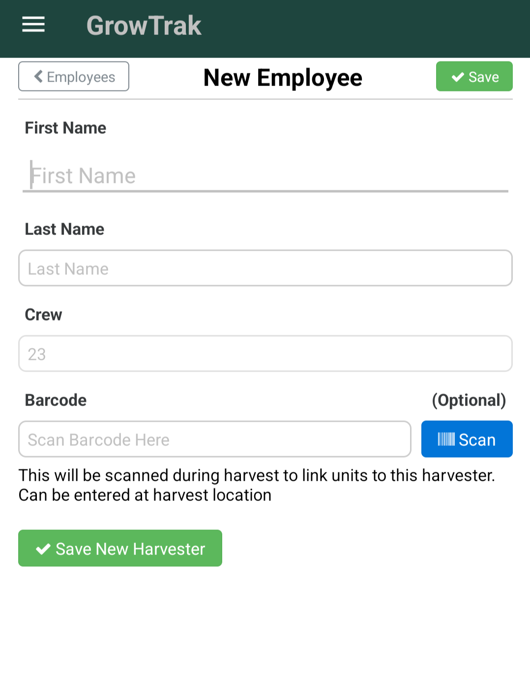 Screenshot: employee profile screen